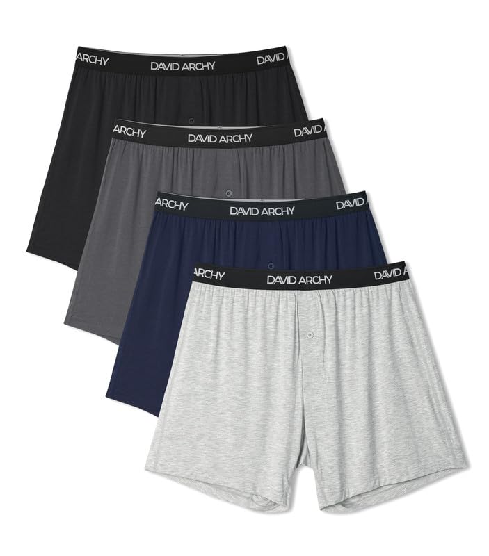 Image of DAVID ARCHY Men's Bamboo Rayon Boxers Breathable Cooling Mens Boxer Shorts with Button Fly Relaxed Fit Underwear 3 /4 /5 Pack