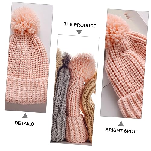 Baby Knitted Beanie Hat Thick Warm Wool Cap for Boys and Girls Cute Candy Color Knit Hat Winter Knit Cap Pompom Pink3