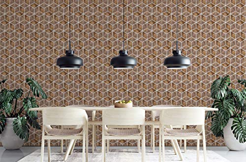 Image of DWELLSINDIA Glossy Effect Geometric Wood Self Adhesive Peel and Stick PVC Wallpaper Waterproof, Scratch Resistant, Laminated (41x244 cm, Beige Wood, Matt)