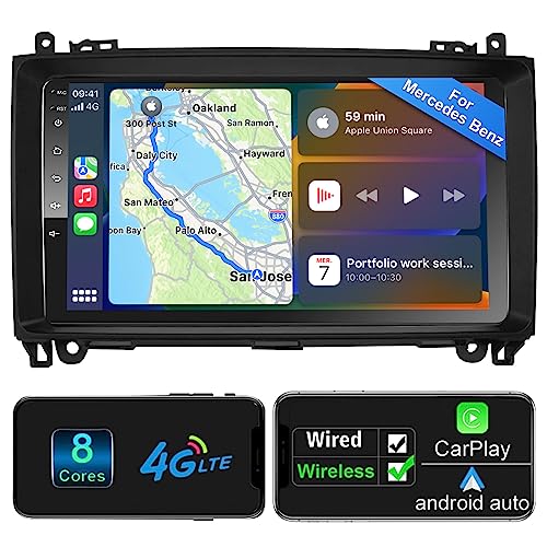 Android Autoradio Wireless CarPlay Android Car for Mercedes-Benz A Class/B Class / W245 Viano Vito W639 Sprinter 8-Core 2G + 32G Car Radio with Screen 9 Inch 4G WiFi Bluetooth RDS Car Radio NAV