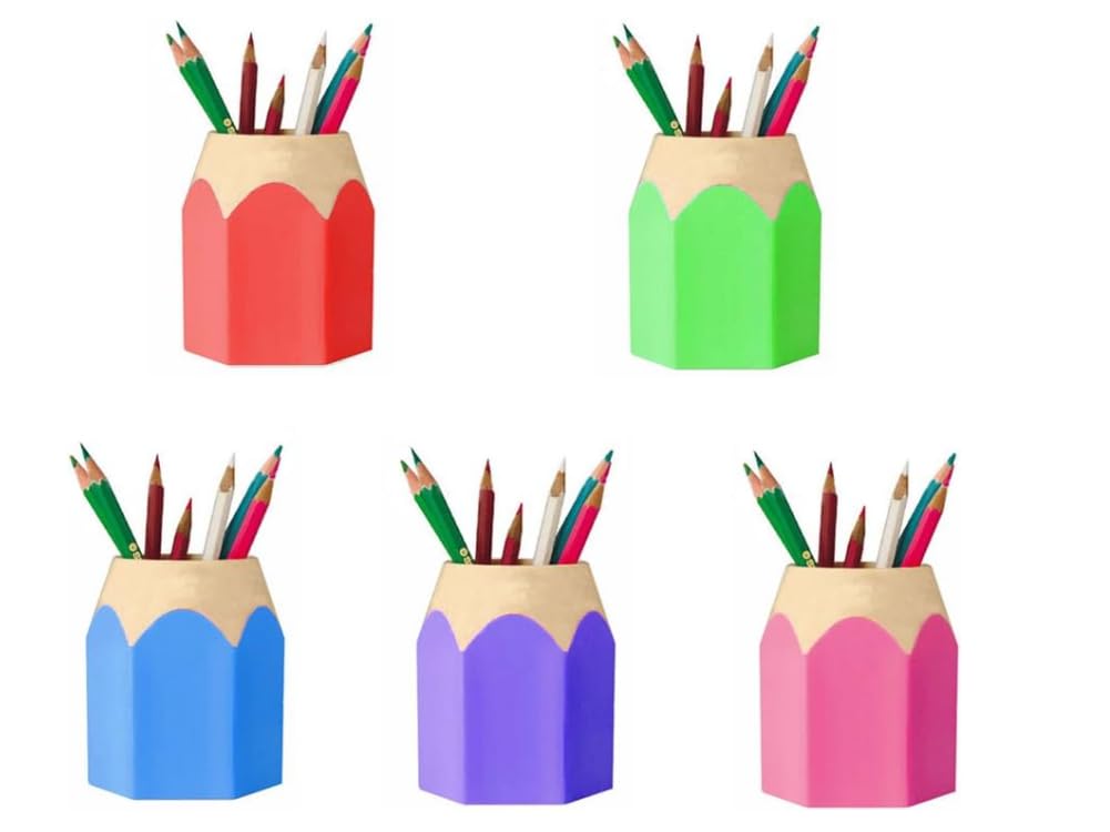 5 PCS Plastic Pen Vase Pot Holder Pencil Pot Pencil Shaped Holder Cup Stationery Storage Organizer Container Makeup Brush Holders