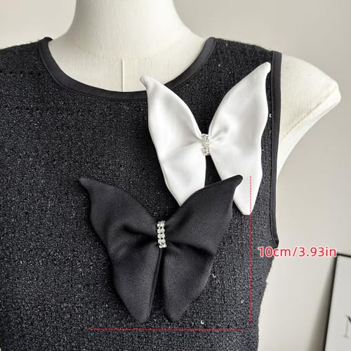 Image of Dainty Fabric Butterfly Brooch Pin for Women Girls Fashion Rhinestone Crystal Large Bowknot Brooches Lapel Corsage Boutonniere Pins Wedding Birthday Holiday Dress Accessories Jewelry Gift