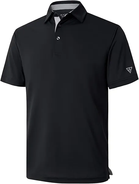 M MAELREG Mens Pique Polo Shirts Short Sleeve Performance Moisture Wicking Quick Dry Casual Golf Shirts for Men Black