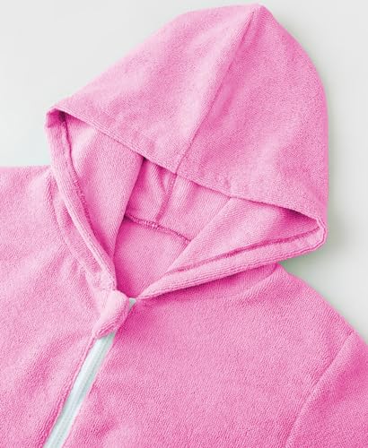 Image of MissShorthair Hooded Towel Robe for Kid, Zipper Beach Cover Up, Swim Changing Robe for Boy, Girls Bath Towelling Poncho