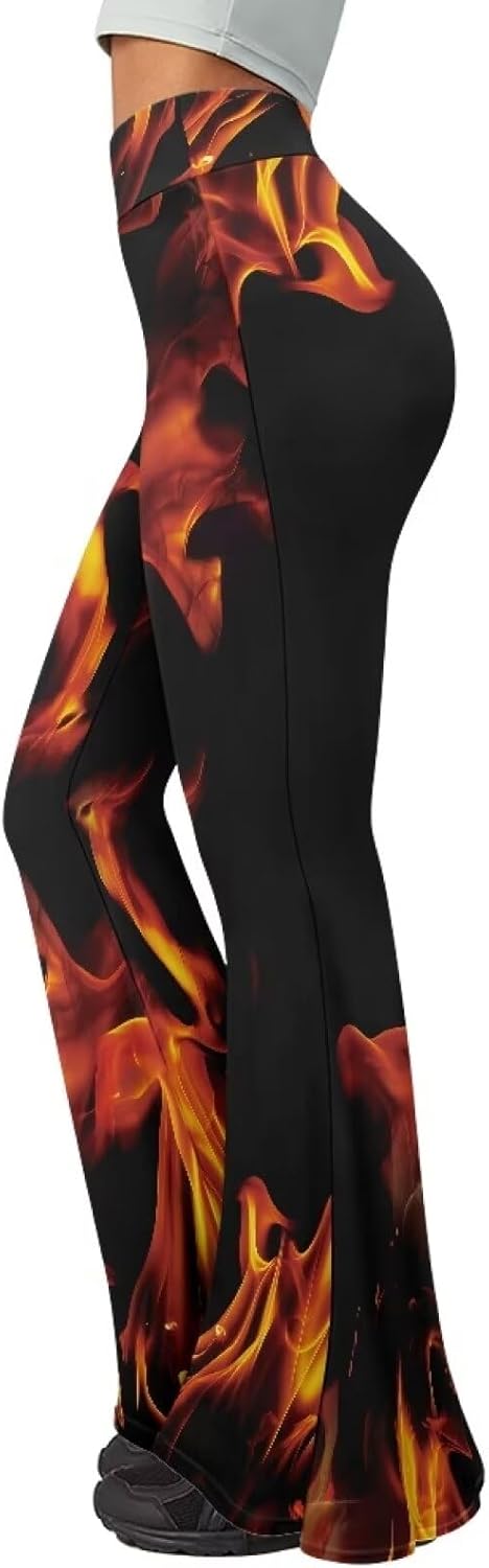 Amzbeauty Graphic Yoga Pants for Women Tummy Control High Waisted Bell Bottom Stretch Pants