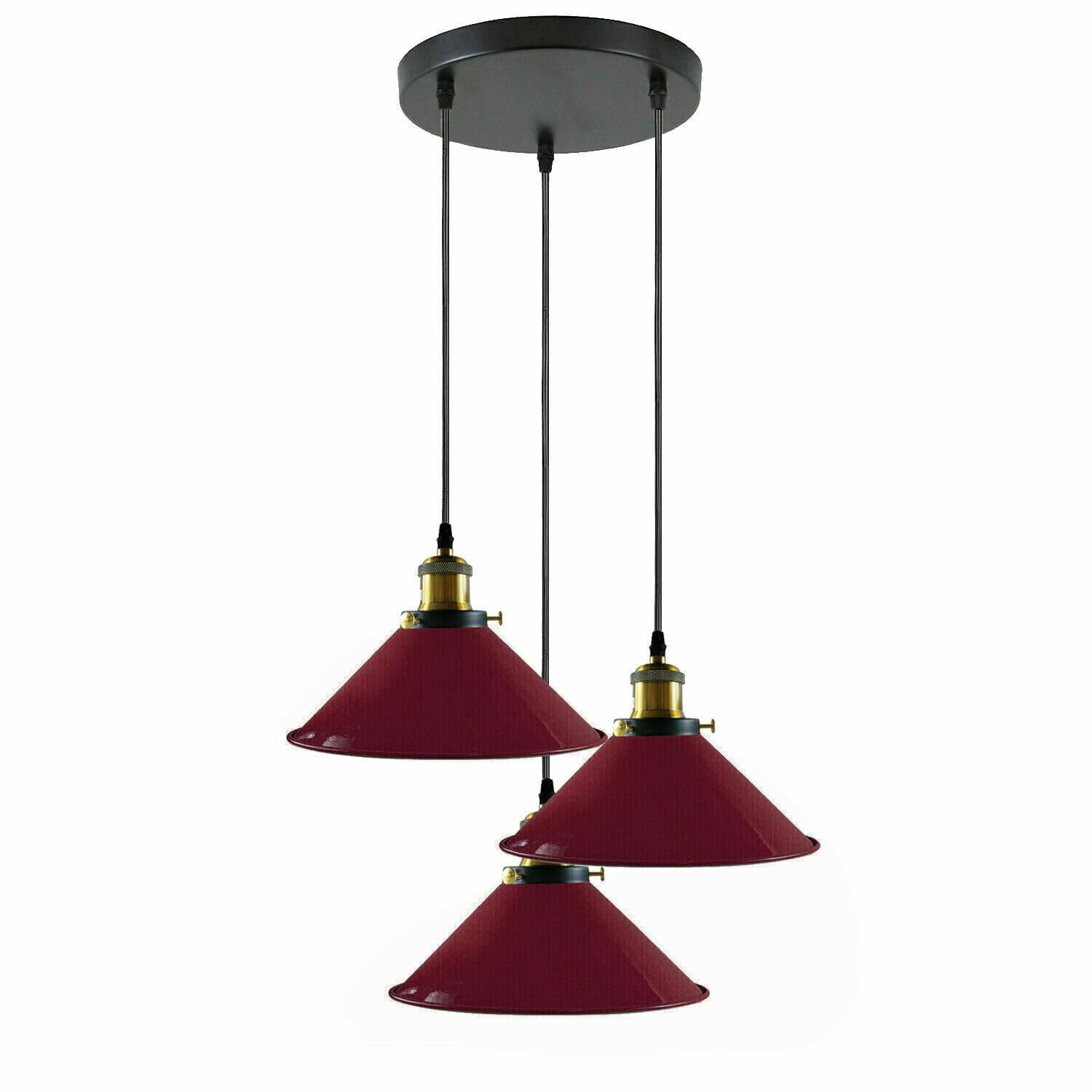DC VOLTAGE Industrielle 3-flammige Deckenleuchte mit Kegelschirm Pendelleuchte für Küche, Restaurant, Bar, Balkon (Burgunder mit Zwiebel)