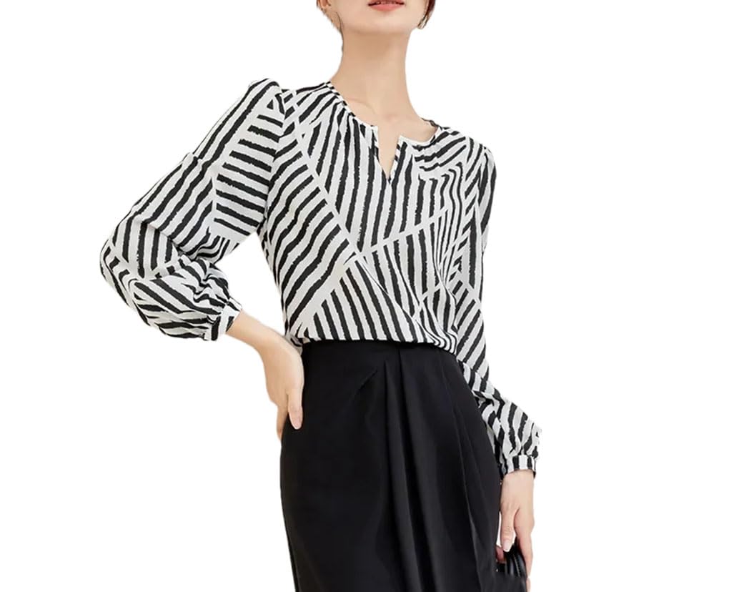 Camicette e top da donna in chiffon con stampa a contrasto a righe girocollo maniche a sbuffo camicie allentate