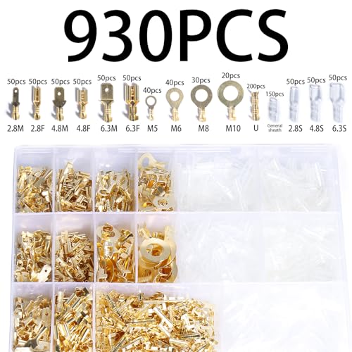 Shengbowi 930PCS Electrical Wire Crimp Terminals Female Male Spade Insulated Connectors Ring Lugs O-Type Non-Insulated Assortment Kit Plug Crimping 2.8/4.8/6.3Mm Quick Splice thumb #2