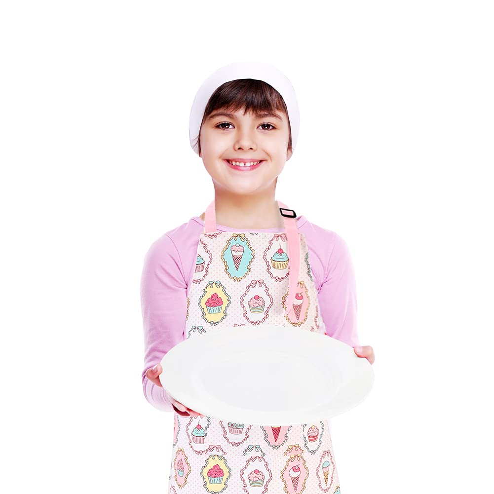 Juego de delantal y sombrero de chef para niños, delantales de algodón para niños con bolsillo, para niñas y niños