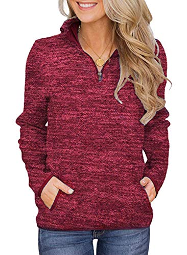 Artfish Women s Women Quarter Zip Casual Pullovers Lightweight Fleece Sweatshirts with Pockets Christmas Red ,L