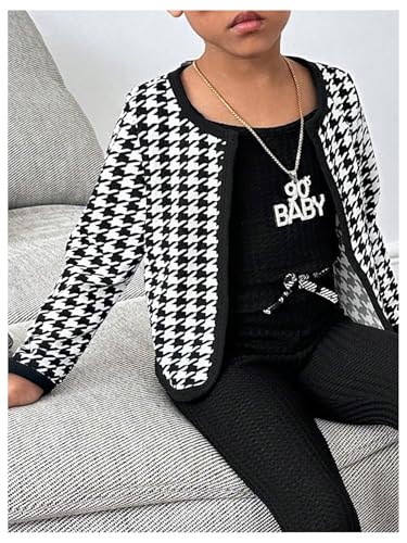 Floerns Toddler Girl's Houndstooth Print Outerwear Long Sleeve Open Front Cardigan Jacket3