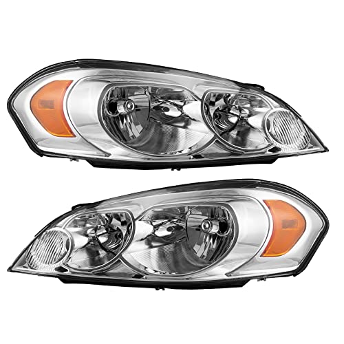 ZonCar Headlight Assembly,Chrome Headlights Compatible with Impala 2006-2013, Impala Limited 2014-2016, Monte Carlo 2006-2007,Amber Reflector Color Clear Lens Color