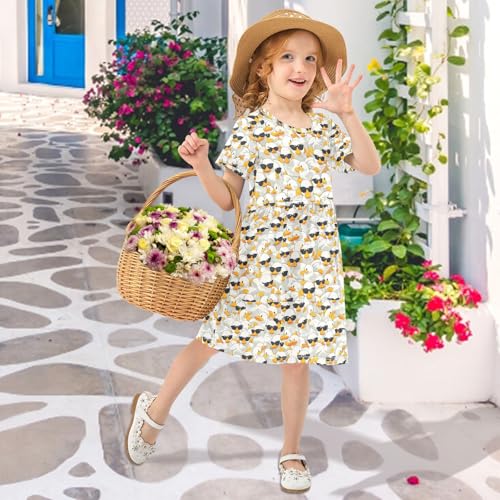 White Duck Girls Short Sleeve Dress Casual A Line Twirly Skater Dresses4