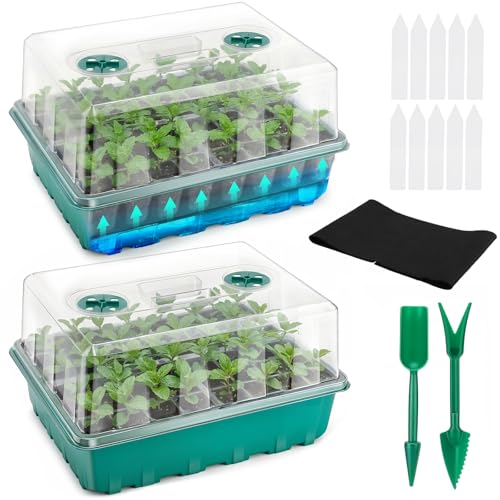 Hanaoyo Self-Watering Seed Starter Tray 2 Packs 96 Cells Seed Starter Kit with Humidity Vented Domes and High Lid Germination Kit for Indoor Greenhouse Seed Starter