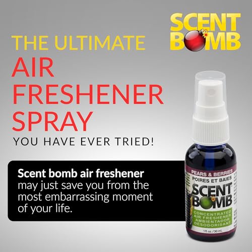 Image of Scent Bomb Air Freshener Spray, Long-Lasting Odor Eliminator - Effective Deodorizer for Home & Car, Fresh Room Spray for Kitchen, Bathroom & Smell Neutralizer - 1 oz Pack of 4, Pears and Berries Scent