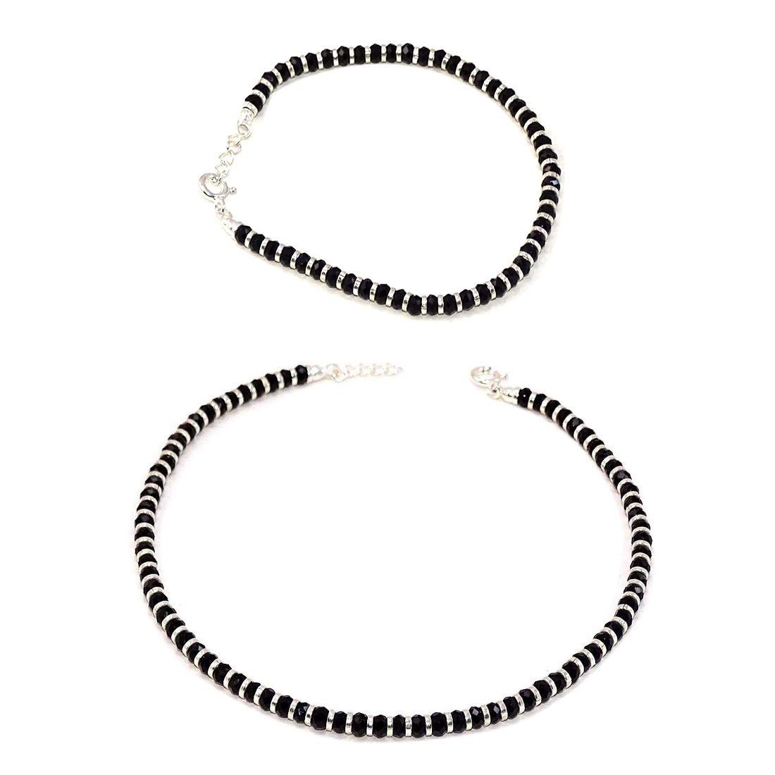 Enorme Basket 1031 – Elegante & Cool One Nazariya Cavigliera (ayal) & One Nazariya Bracciale con perline in argento e nero (cristallo) in argento Sterling 92,5 per ragazze e donne