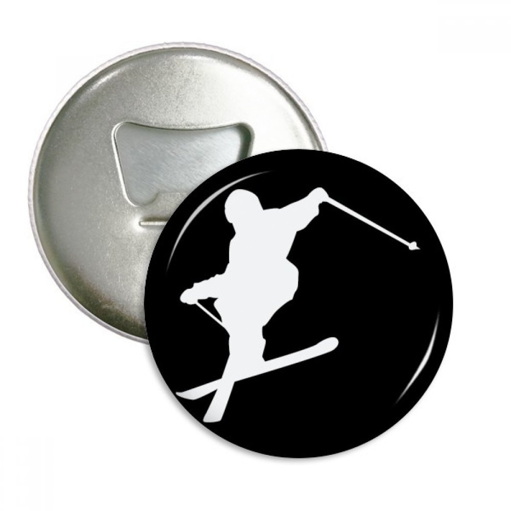 Décapsuleur ski silhouette magnet frigo badge bouteille rond