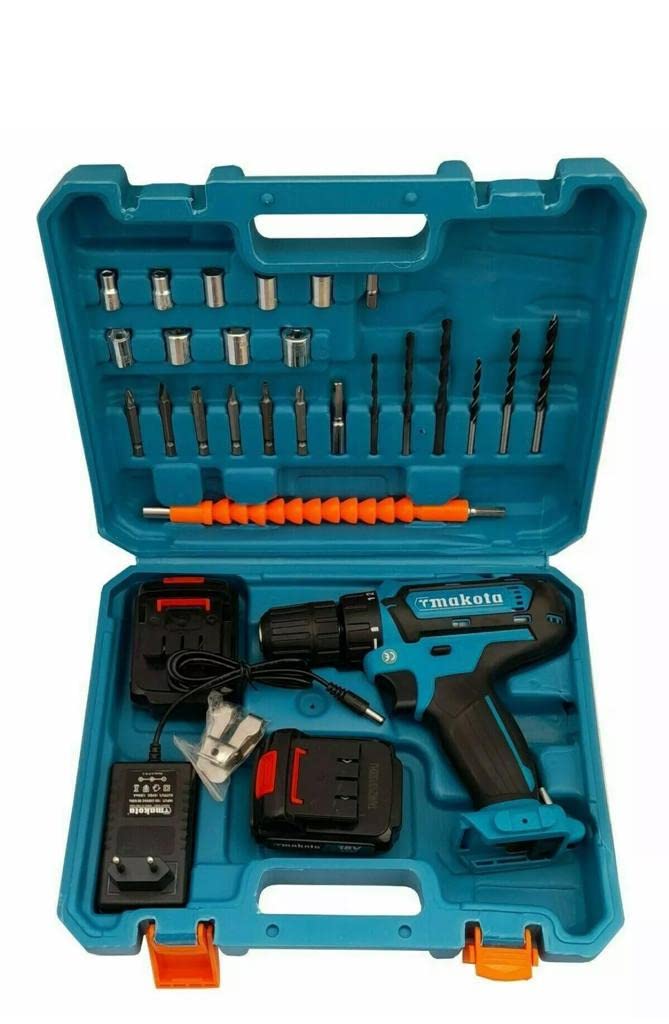 TM-331D Trapano avvitatore senza fili con doppia batteria a litio ricaricabile da 2Ah, 18V 21 accessori