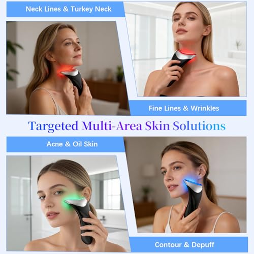 Face Neck Beauty Device, 7-Color Led Light Therapy Face Neck Massager, Multifunctional Vibration & Heat Facial Skin Care Tool, Ideal for Home Travel Skin Care, Black — view 2