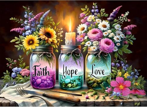 Image of MYBISYMQQ Faith,Hope,Love Cross Stitch Kits, Stamped Cross Stitch Kit for Adult Beginners, Full Line DIY Cross Stitch Stitching Kit for Home Decor Cross Stitch Patterns 15.7x11.8 inches