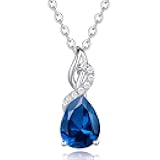 14K Solid White Gold Teardrop Pendant with Diamond Birthstone Necklace