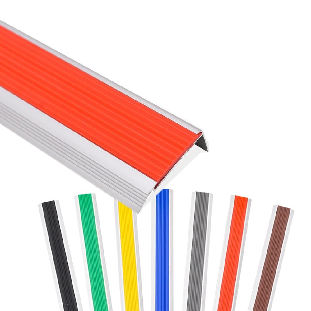 Striscia antiscivolo in vinile per scale, 101,6 cm, in gomma e alluminio, per la sicurezza, ideale per anziani e bambini (rosso, 4,6 cm di larghezza)