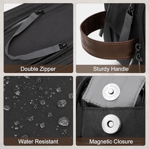 Image of Wedama Toiletry Bag for Men, Medium Hanging Travel Toiletry Bag, Extra Electronic Organizer Bag Waterproof Shaving Bag for Toiletries with PU Handle for Travel Business Trips Swim Camping, Grey