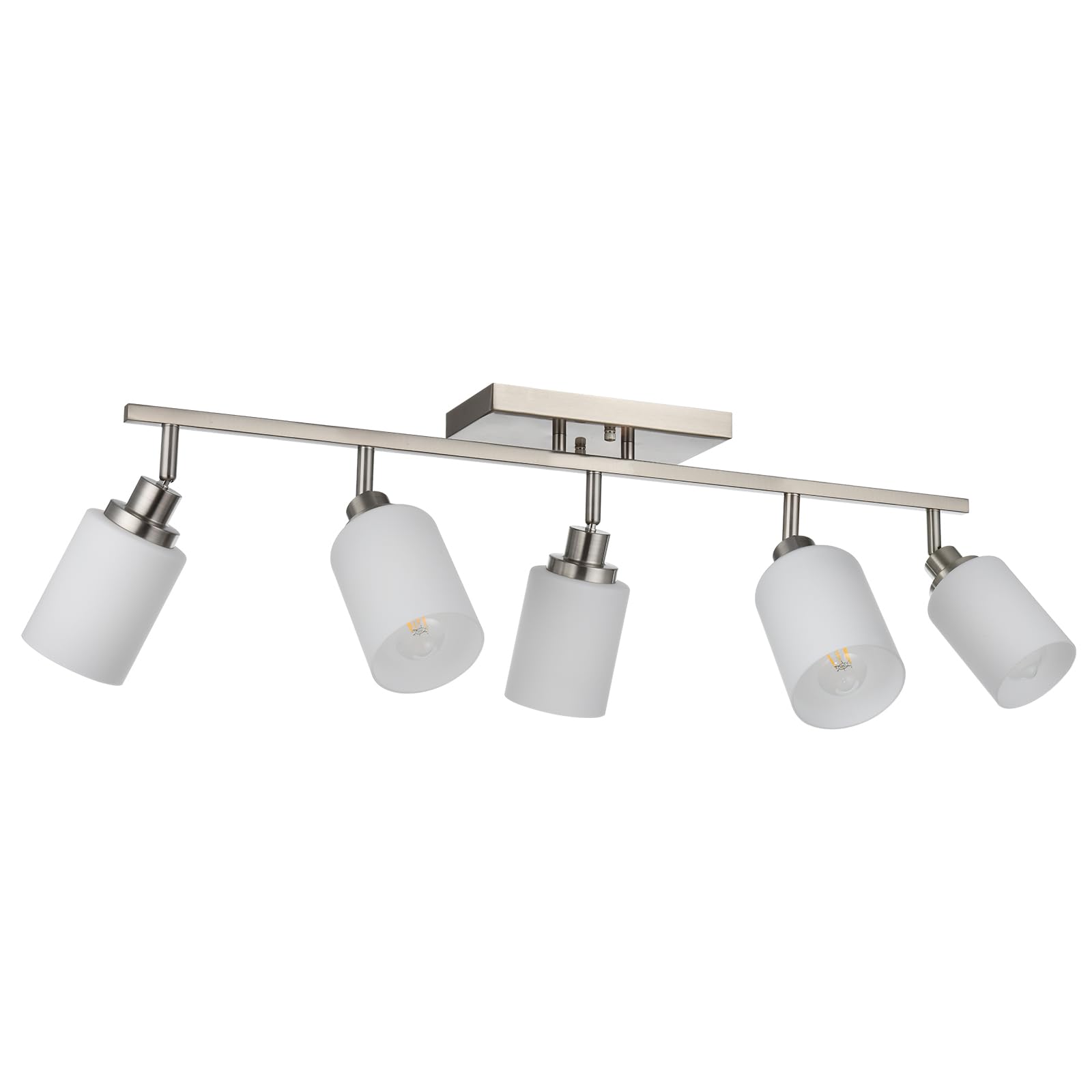 5-Lights Complete Track Lighting Kits in Brushed Nickel, Modern Spotlight Ceiling Lighting with Opal White Glass, E26 Bulb Base