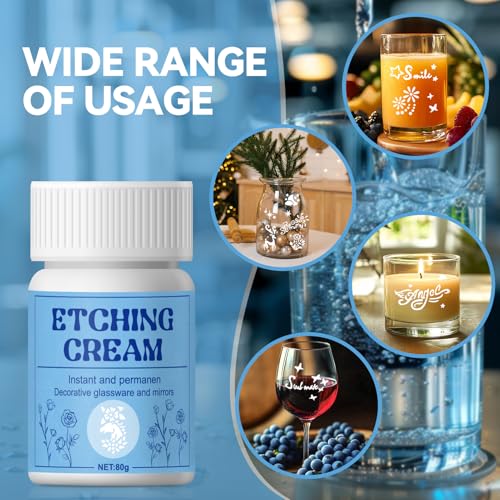 WEILAOK Ätzpaste für Glas, Ätzpaste für Glas Farbig, Glas Ätzpaste, Glass Etching Paste für DIY Kreationen, Etch Decor, Milchglastüren und Fenster, Kunstwerke, Lampenschirme, Weingläser, Spiegel 80g