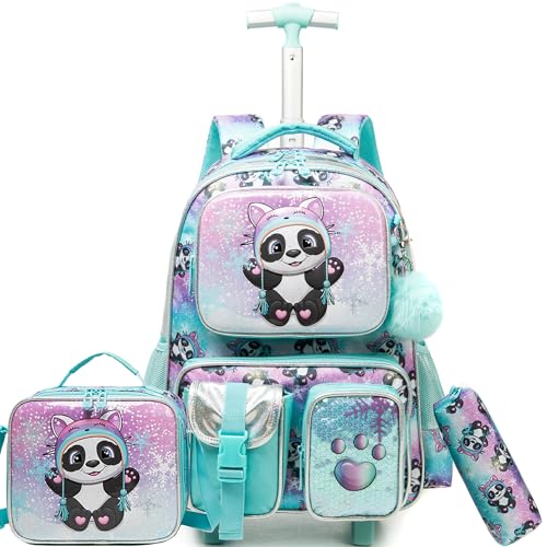 Meetbelify Kit Mochila Infantil Escolar Mochila para meninas Mochila com rodas Crianças bonito Mochila (06 panda)