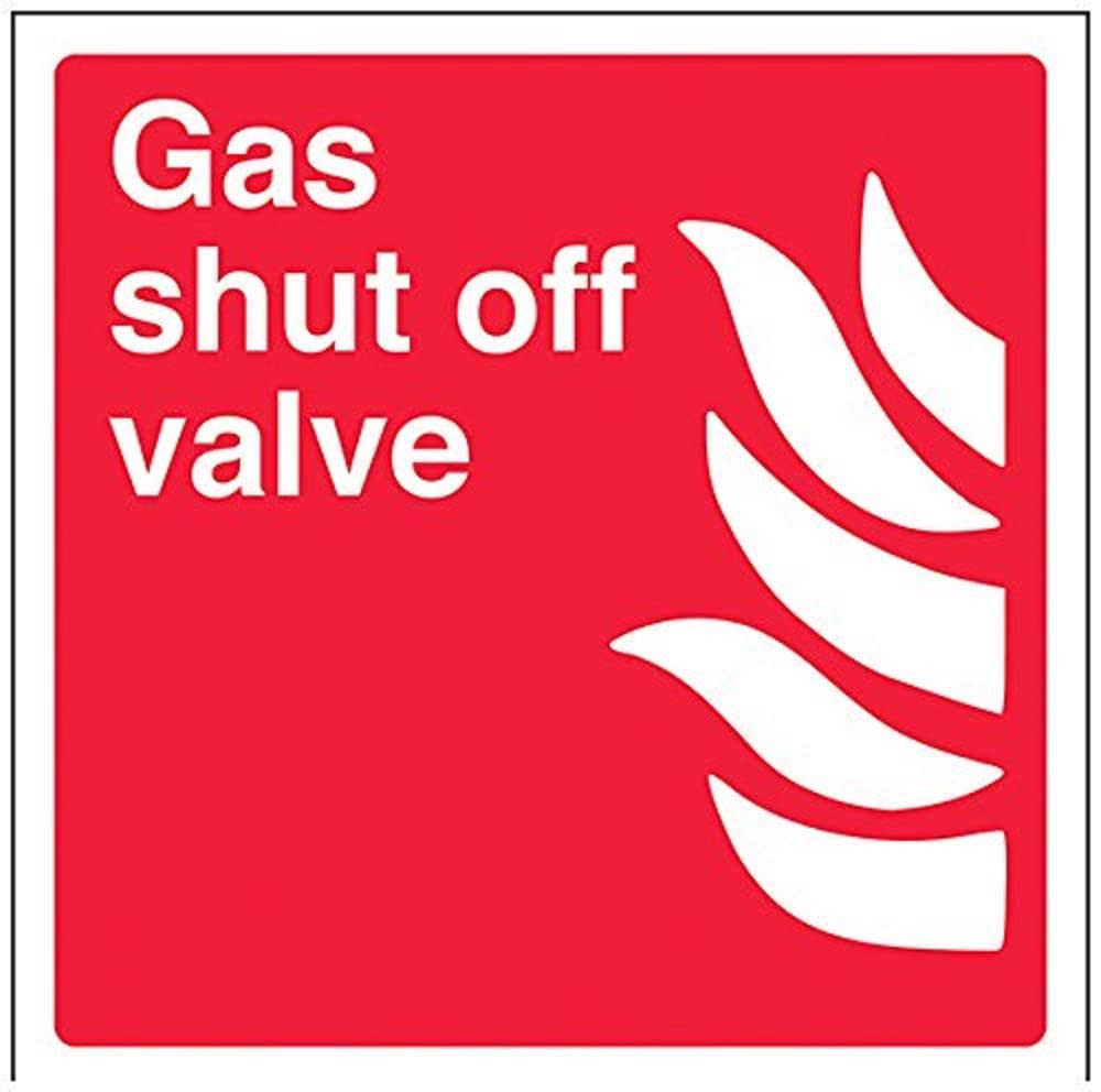 V Safety Gas Shut Off Valve Sign - 150mm x 150mm - Self Adhesive Vinyl