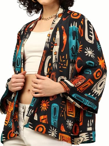 Image of KE KANHA EXPORTS Shrugs for Women Stylish | Beach Outfits for Women Cover Up | Western Summer Shrug for Woman | Soft Silky Free Size Boho Multicolour Kimono Bust 30-42