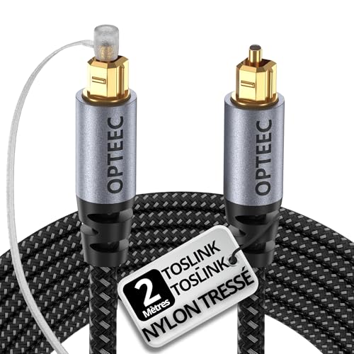 opteec® - Câble Optique Audio - 2M - Câble Optique Audio Toslink pour HOME CINEMA, BARRE DE SON, TV, SAMSUNG, BOSE, LG, SONY, SONOS, PS4, XBOX - Nylon Tressé...