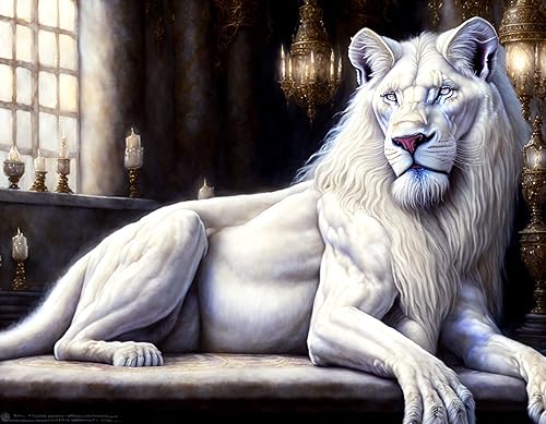 Lion blanc affiche sur toile 58x90 cm art mural hyperréaliste sans cadre SERENDIPITP