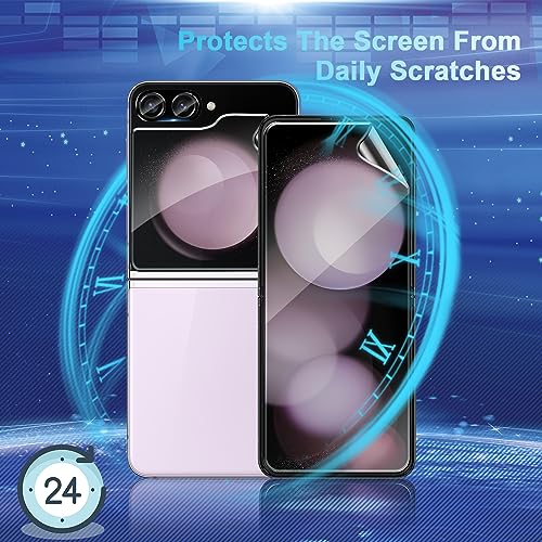 Image of CWQZGUF [2Set 6PCS] Screen Protector Compatible with Galaxy Z Flip 5 5G, 2 Front TPU Film + 2 Back Tempered Glass + 2 Camera Lens Protectors, High Clarity, Bubble Free