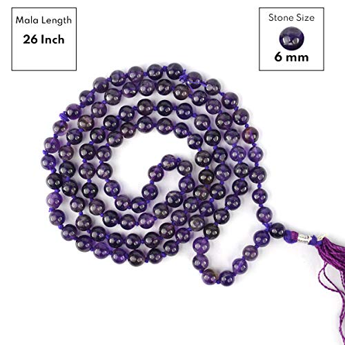 Reiki Crystal Products Women's Stylish Natural AAA Certified 6 mm 108 Round Beads Amethyst Mala Necklace Jap Mala Fashion Jewellery