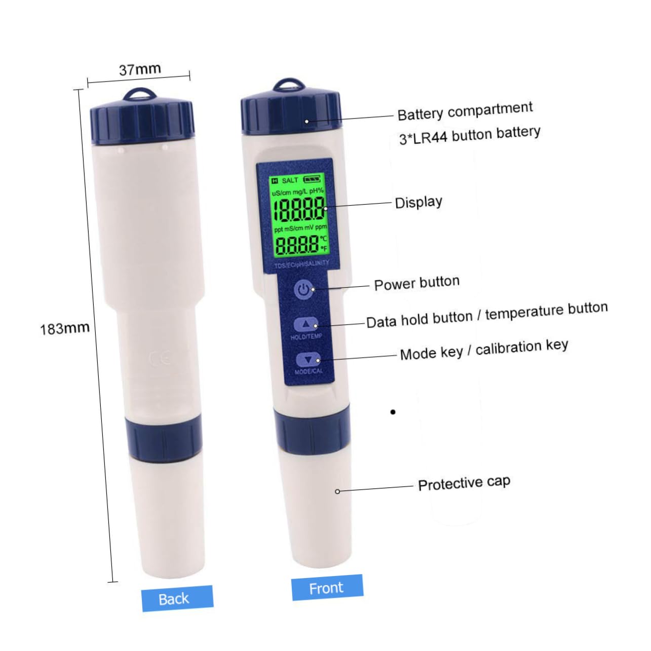 Tester for Saltwater Aquarium and Pool Portable Digital High Accuracy and Backlit Display