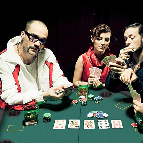 Livebest 48\" Octagon Folding Poker Table with Leg 8/10 Player & Poker Chips Set-Cup Holders Inserts-for Luxury Texas Card Game Blackjack,Green Speed Felt Cloth (4 Fold - 8 Player)