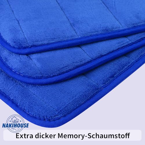 NAKIHOUSE Badematte Set 3-teilig aus Memory Foam, rutschfest & Saugfähig, Waschbar, Weich & Schnell Trocknend, Badezimmerteppich für Dusche, WC & Badewanne,Blau – Bild 7