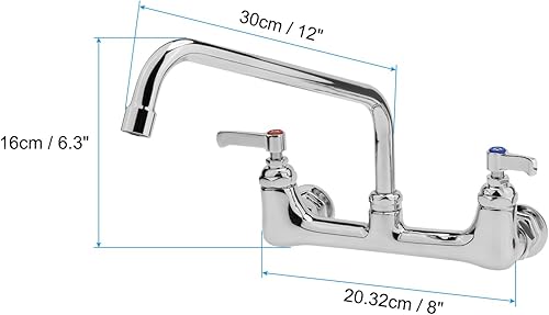 Miniatura 2 de uxcell Grifo de fregadero de cocina para montaje en pared, grifo de fregadero de cocina comercial con boquilla giratoria de 12 pulgadas para