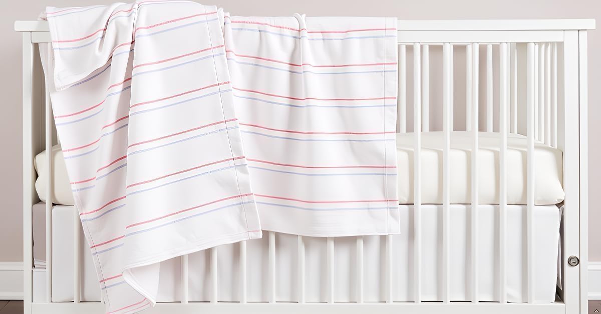 Linteum Textile Supply Hospital Receiving Blankets for Newborns – 100% Cotton, 36x36 in, White W/Light Blue & Light Pink Stripes – Classic Swaddle Wraps for Babies – 12-Pack