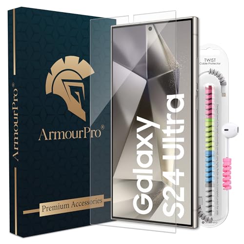 Image of ArmourPro Premium Borderless Tempered Glass for Samsung Galaxy S24 ultra, HD Clear Screen Protector, Anti-Dust Speaker Mesh, 9H Hardness, Edge-to-Edge Fit, Case Friendly & Cable Protector