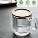 Mfacoy 2 PACK Glass Coffee Mugs with Handle & Spoon, 12 OZ Glass Coffee Cups with Bamboo Lid, Ribbed Glass Cups, Clear Tea Cup for Hot/Cold Beverages, Glassware Set for Americano, Latte, Cappuccino