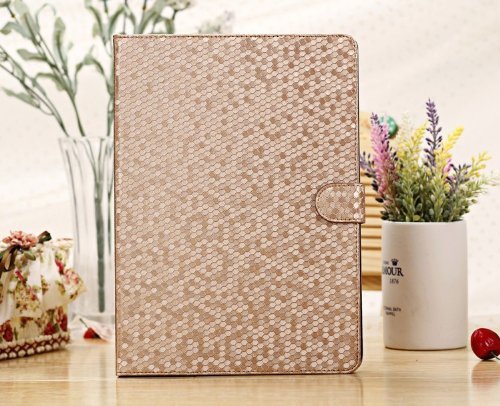 Yoear Gold Chic Beehive Honeycomb Bling Sparkling Design Luxury Leather Case Stand Flip Cover for Ipad Air/5