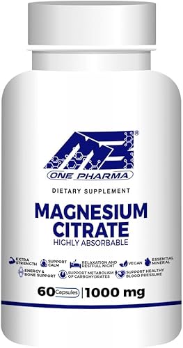 Suplemento dietético de citrato de magnesio - altamente absorbible - Promueve huesos saludables, apoya las funciones nerviosas y musculares - 60