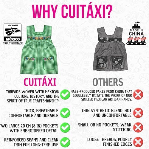 Cuitáxi Traditional Mexican apron for women with pockets beautiful flower embroidery - Mandiles para mujer mexicanos mandil