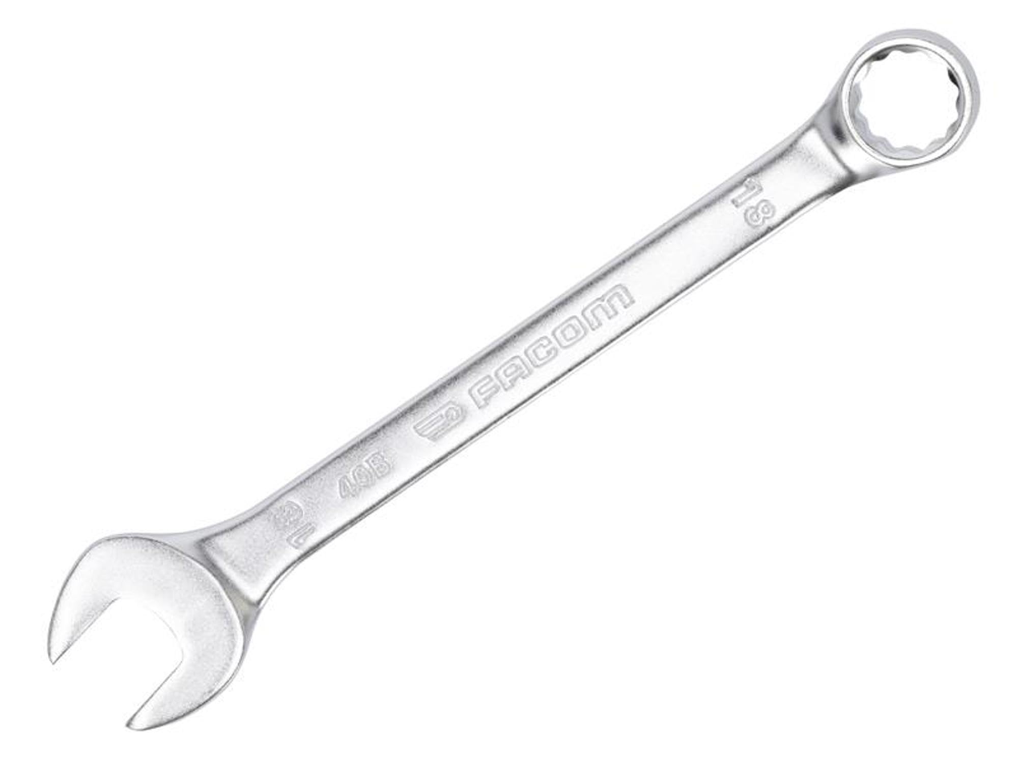 Facom 40B.18 Slim Metric Combination Spanner 18Mm, 12-Point Ogv Ring, Matt Chrome Finish