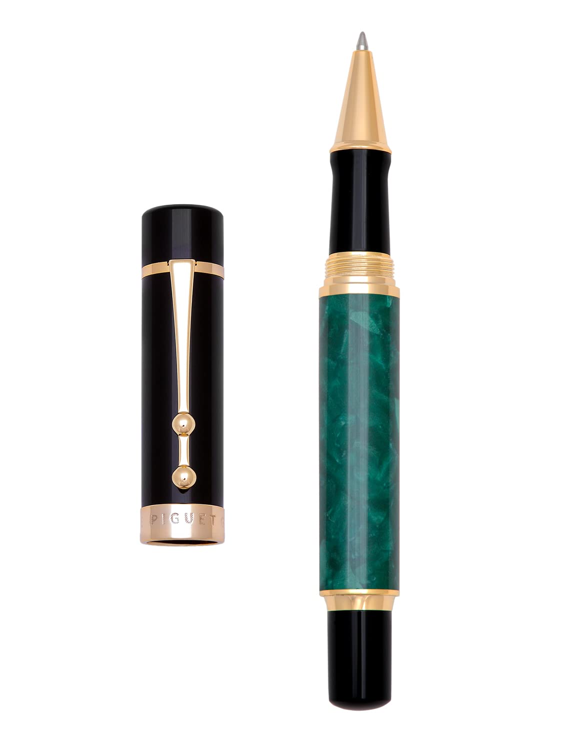 Piguet - Bolígrafo de lujo y pluma estilográfica con punta chapada en oro (Bolígrafo Rollerball, Marble Vert)