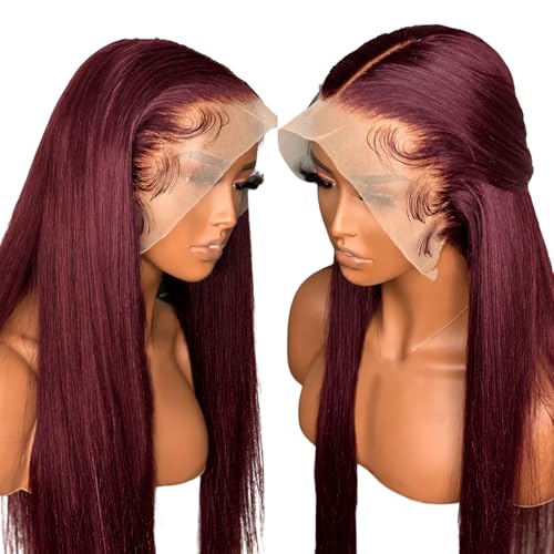 Arsola 99J Burgundy 13x6 Straight Lace Front Wig Human Hair,