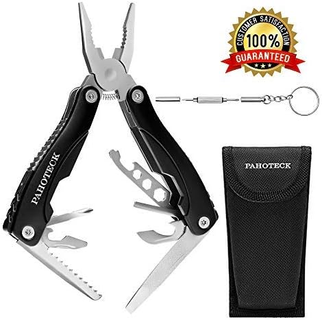 Multitool by PAHOTECK |15-in-1 Stainless Steel Portable Folding Pliers + Carry Case + Mini Screwdriver. Multipurpose Hiking, Fishing, Camping, Hunting, Survival, Car Set